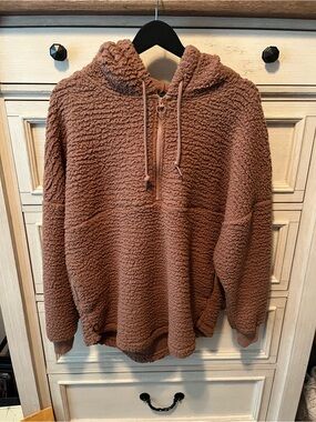 PINK Victoria's Secret Woman’s Brown Sherpa Zip-Up Hoodie